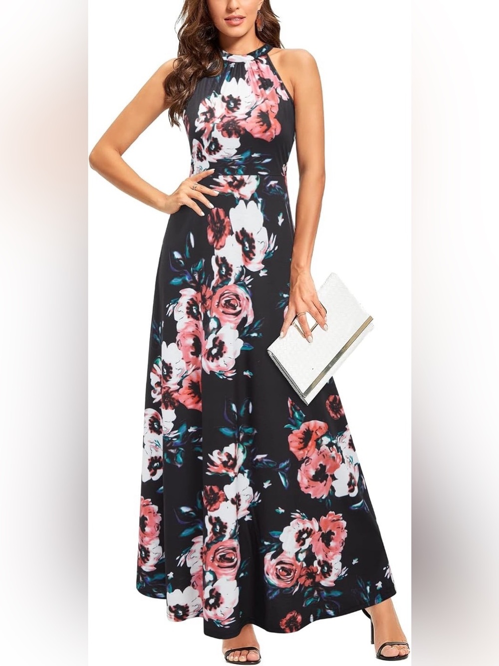 STYLEWORD Women’s Summer Floral Halter Maxi Dress